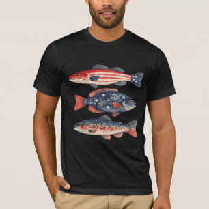 Patriotic Preppy Fish Americana Fishing Graphic T-Shirt