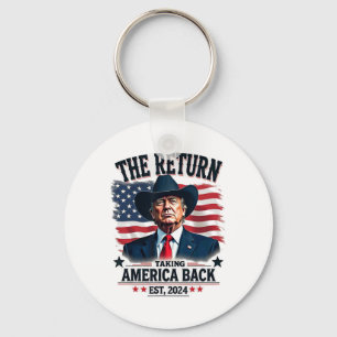 Patriotic President Donald Trump Cowboy Taking Ame Key Ring