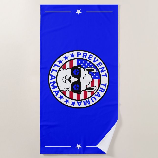 Patriotic Prevent Trauma Llama Beach Towel (Front)