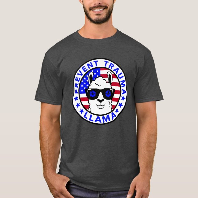 Patriotic Prevent Trauma Llama T-Shirt (Front)