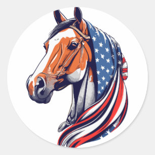 Patriotic Pride : Quarter Horse with American Flag Classic Round Sticker