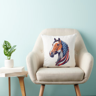Patriotic Pride : Quarter Horse with American Flag Cushion