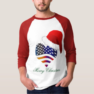 Patriotic Proud Flag Heart Santa Christmas Holiday T-Shirt