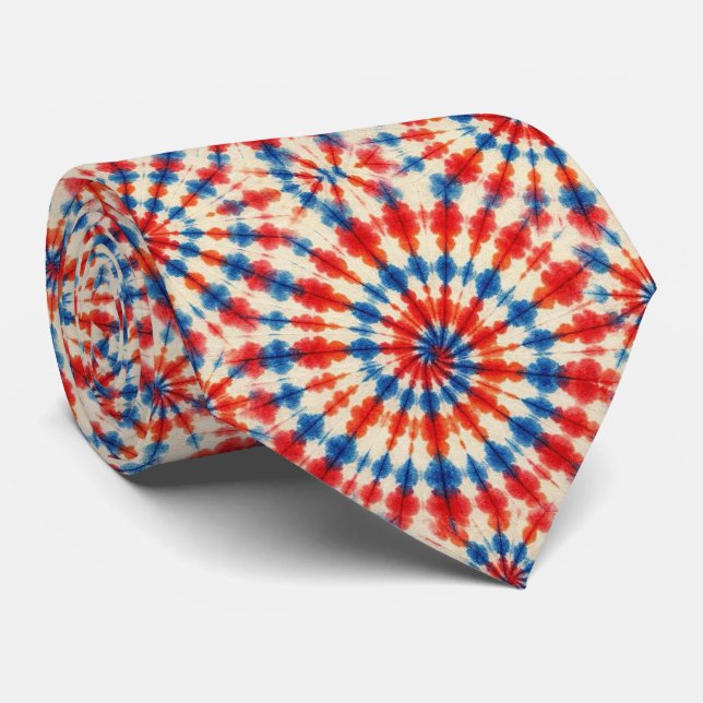 Patriotic Psychedelic Tie-Dye Pattern Tie (Rolled)