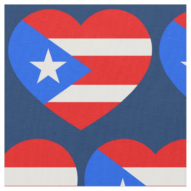 Patriotic Puerto Rico Flag Love Heart Pattern Fabric (Close Up)