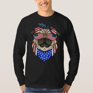 Patriotic Pug 4th Of July Cute Dog American Flag S T-Shirt