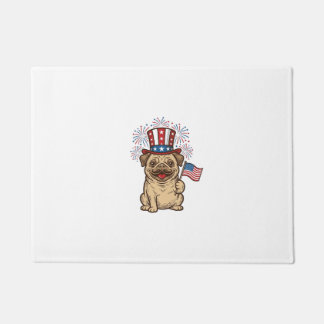 Patriotic Pug Fireworks Vintage Engraving Shirt_1 Doormat