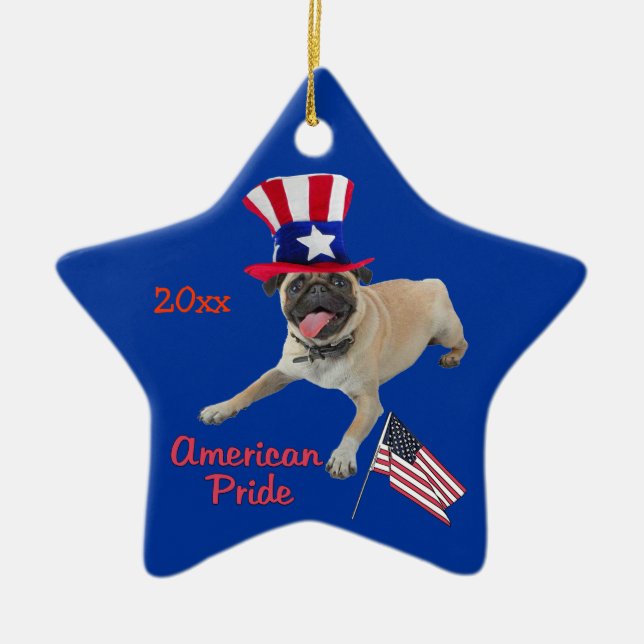 Patriotic Pug Keepsake Ornament (Front)