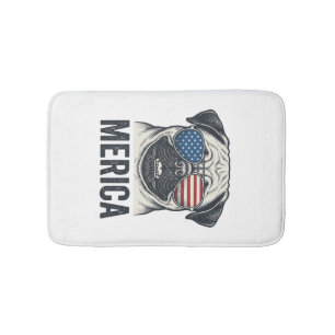 Patriotic Pug Merica Vintage Engraving Shirt Desig Bath Mat