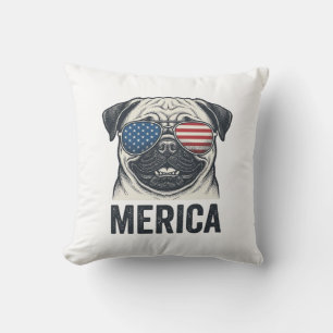 Patriotic Pug Merica Vintage Engraving Shirt Desig Cushion