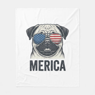 Patriotic Pug Merica Vintage Engraving Shirt Desig Fleece Blanket
