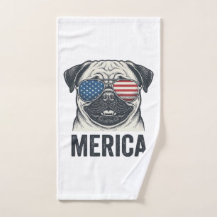Patriotic Pug Merica Vintage Engraving Shirt Desig Hand Towel