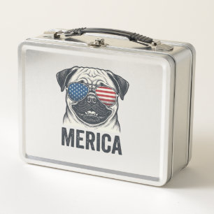 Patriotic Pug Merica Vintage Engraving Shirt Desig Metal Lunch Box