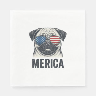 Patriotic Pug Merica Vintage Engraving Shirt Desig Napkin