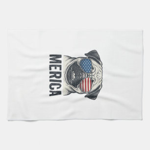 Patriotic Pug Merica Vintage Engraving Shirt Desig Tea Towel