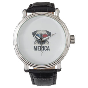 Patriotic Pug Merica Vintage Engraving Shirt Desig Watch
