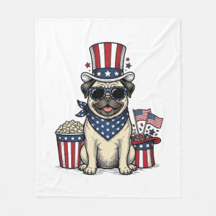 Patriotic Pug Vintage Engraving Dog Shirt Design_1 Fleece Blanket