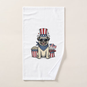 Patriotic Pug Vintage Engraving Dog Shirt Design_1 Hand Towel