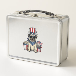 Patriotic Pug Vintage Engraving Dog Shirt Design_1 Metal Lunch Box