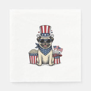 Patriotic Pug Vintage Engraving Dog Shirt Design_1 Napkin