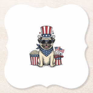 Patriotic Pug Vintage Engraving Dog Shirt Design_1 Paper Coaster