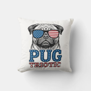 Patriotic Pug Vintage Engraving Shirt Design_1 Cushion