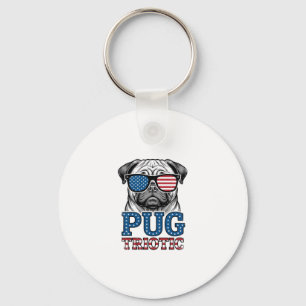 Patriotic Pug Vintage Engraving Shirt Design_1 Key Ring