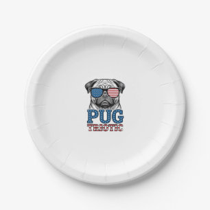 Patriotic Pug Vintage Engraving Shirt Design_1 Paper Plate