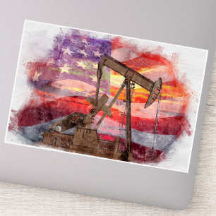 Patriotic Pumpjack at Sunset Pastel Drawing Art