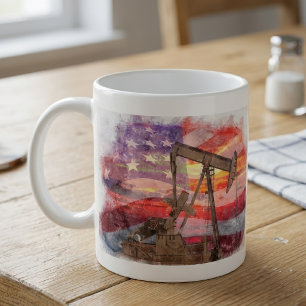 Patriotic Pumpjack at Sunset Pastel Drawing Art Coffee Mug