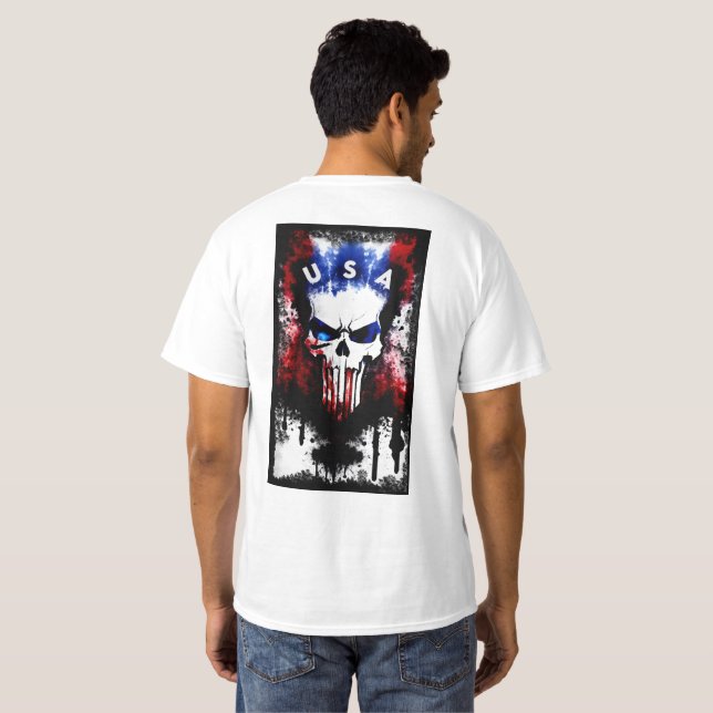 Patriotic Punisher (USA) White Men's T-Shirt (Back Full)