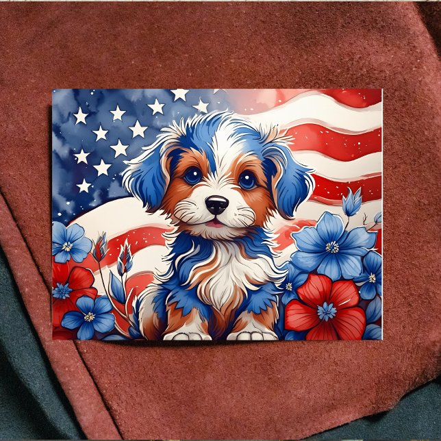Patriotic Pup Amidst Blooms Postcard (Creator Uploaded)