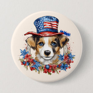 Patriotic Puppy 4th of July USA Independence Day 7.5 Cm Round Badge