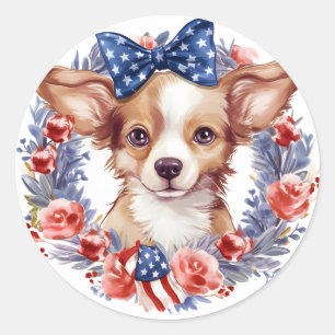 Patriotic Puppy 4th of July USA Independence Day Classic Round Sticker