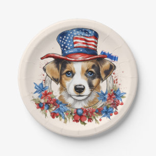 Patriotic Puppy 4th of July USA Independence Day Paper Plate