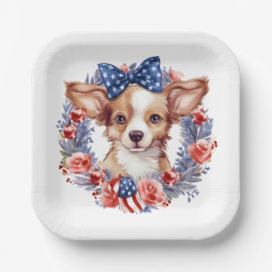 Patriotic Puppy 4th of July USA Independence Day Paper Plate