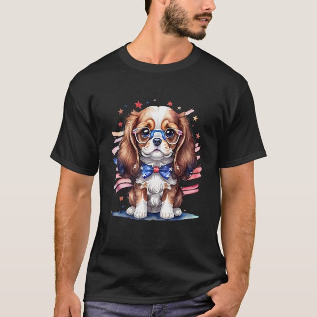 Patriotic Puppy 4th of July USA Independence Day T-Shirt (Front)