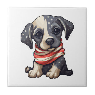 Patriotic Puppy - Style 11 Ceramic Tile