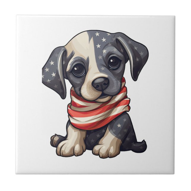 Patriotic Puppy - Style 11 Ceramic Tile (Front)