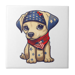 Patriotic Puppy - Style 12 Ceramic Tile