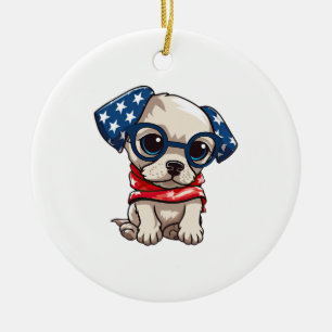 Patriotic Puppy - Style 13 Ceramic Ornament