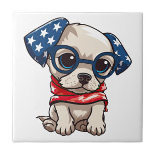 Patriotic Puppy - Style 13 Ceramic Tile