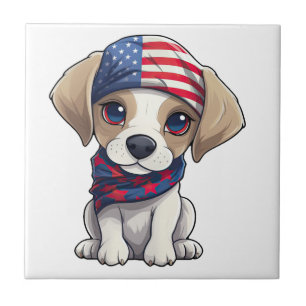 Patriotic Puppy - Style 14 Ceramic Tile
