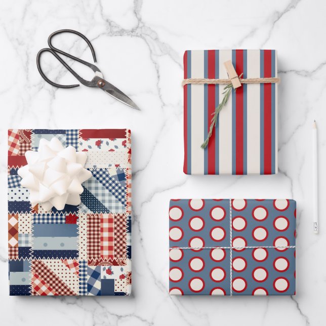 Patriotic Quilt Wrapping Paper Set (Front)