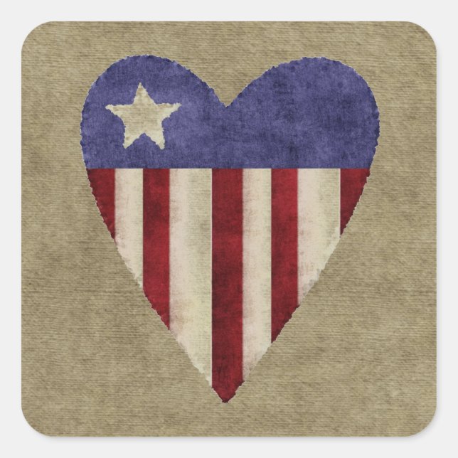 Patriotic quilted heart burlap flag stickers (Front)
