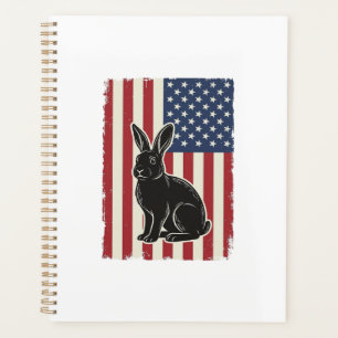 Patriotic Rabbit American Flag Vintage Engraving S Planner