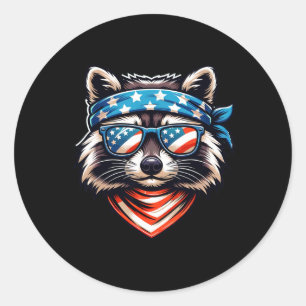 Patriotic Racoon 4th Of July American Flag Trash Classic Round Sticker