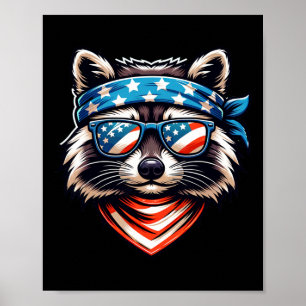 Patriotic Racoon 4th Of July American Flag Trash Poster