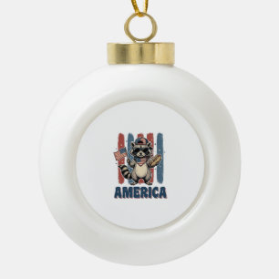 Patriotic Racoon America Vintage Shirt Design_1 Ceramic Ball Christmas Ornament
