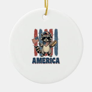 Patriotic Racoon America Vintage Shirt Design_1 Ceramic Ornament